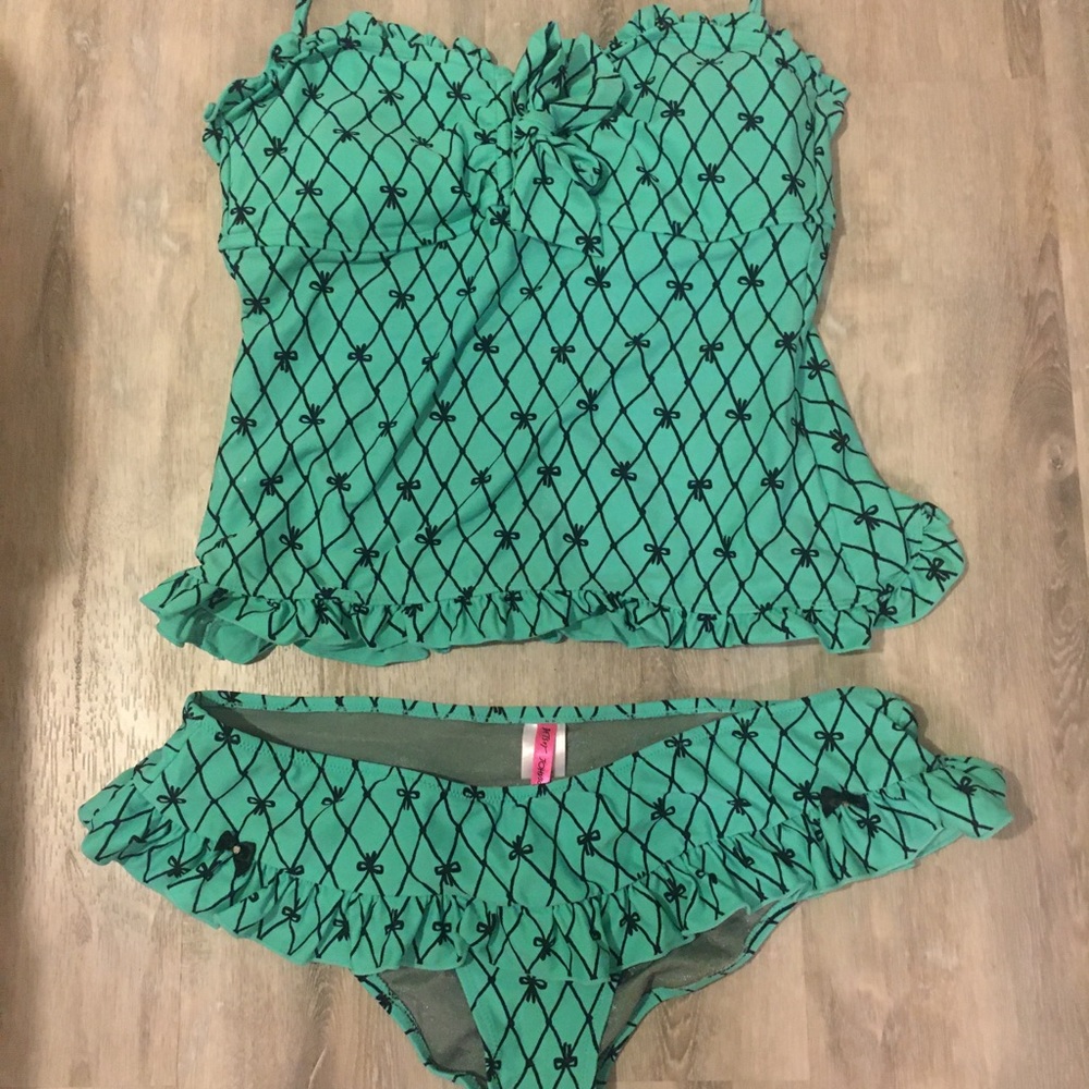 Betsey johnson bow fishnet tankini and bottom